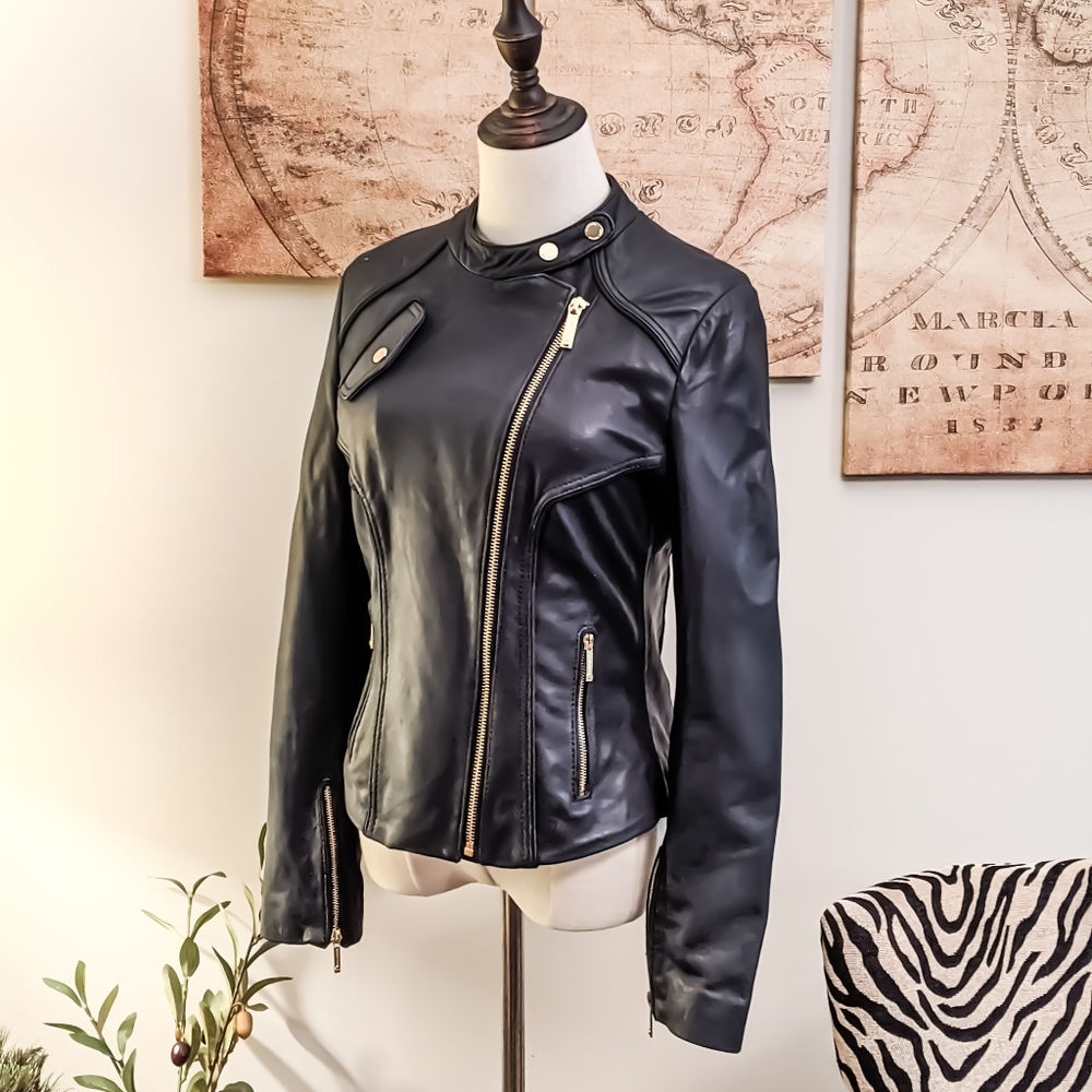 MICHAEL KORS Genuine Leather Motorcycle Jacket - Picture 8 of 9